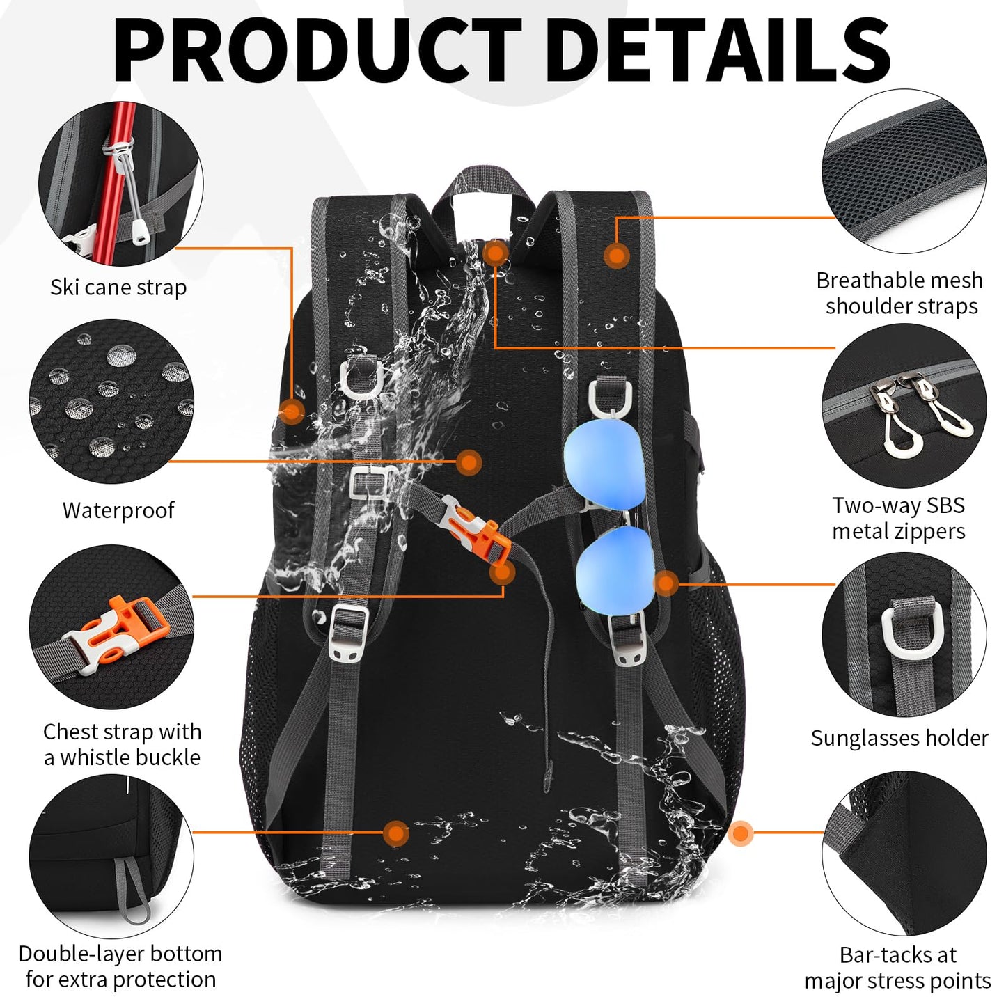 Bymontin 35L Lightweight Packable Backpack – Durable Foldable Daypack for Travel, Hiking, and Gym (Black)