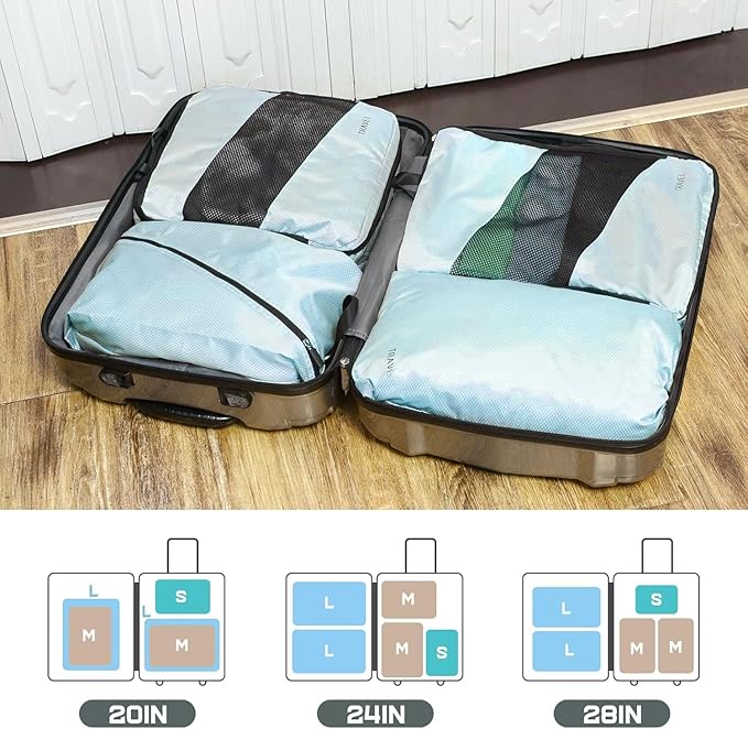 Compression Packing Cubes for Travel, Space Saving Vacation Travel Essentials, Travel Accessories for Suitcase Organizer Bags Set, Durable Luggage Organizer Travel Bags (sky-blue)
