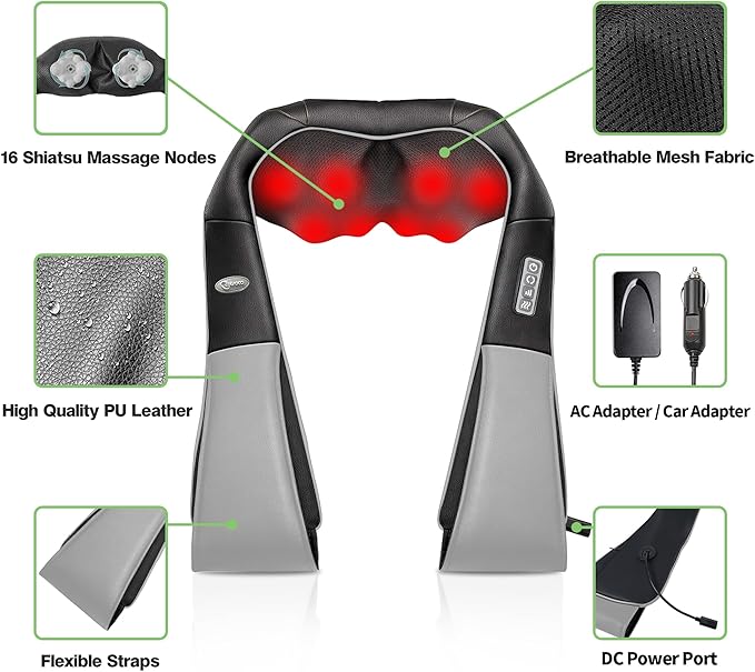 cotsoco Neck Massager, Shiatsu Neck and Back Massager with Heat for Pain Relief, Deep Tissue 3D Kneading Massage Pillow, Relaxation Gifts for Men and Women, Gifts for Dad, Elderly,Wife(Gray)