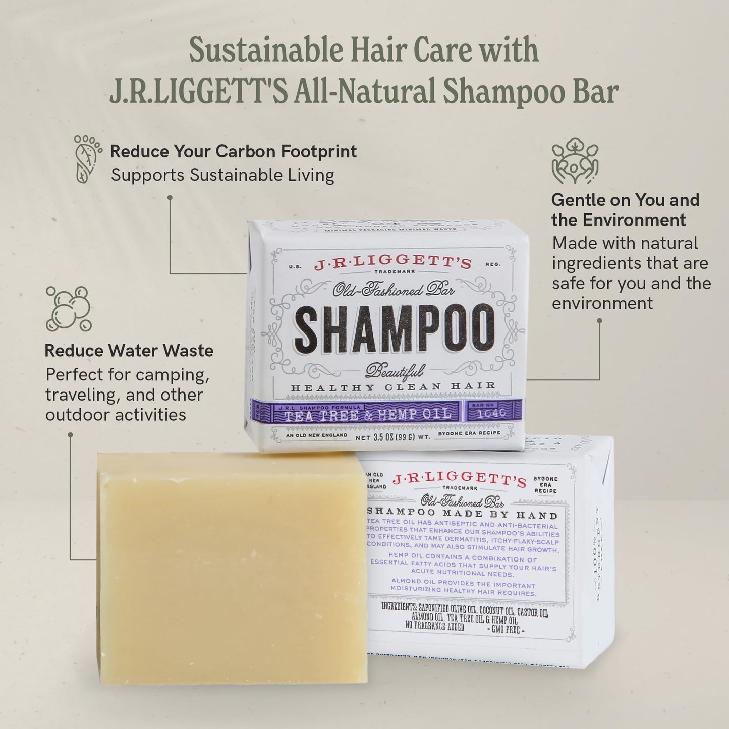 J·R·LIGGETT'S Shampoo Bar - Moisturizing Formula, All-Natural Solid Shampoo Bar with Coconut Oil & Aloe Vera, Sulfate-Free, Detergent-Free, Restores Softness, Protects Against Breakage, 3.5 oz, 1 Pack