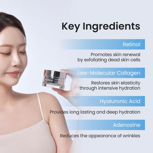 Lepique Retinol Night Cream 1.69oz - No.1 Korean Premium Overnight Repair Cream for Face and Neck - Collagen, Centella, Hyaluronic Acid - Anti aging, Acne, Moisturizer, Face Cream, Hydrating, Firming