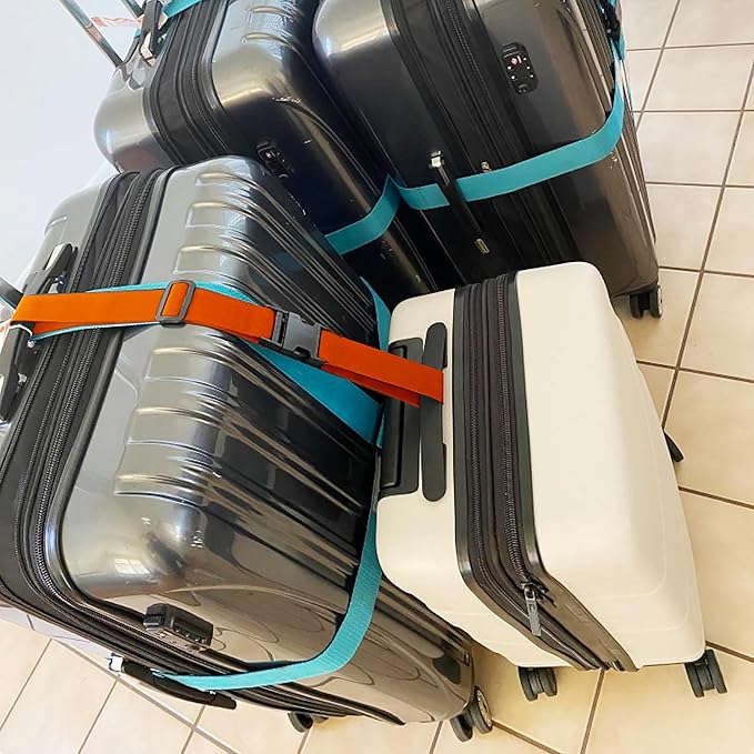 2Pack Add Bag Luggag Straps for Carry On Bag, Adjustable Suitcase Belt Add Bag Travel Attachment Accessories for Connect Your 3 Luggages, Green