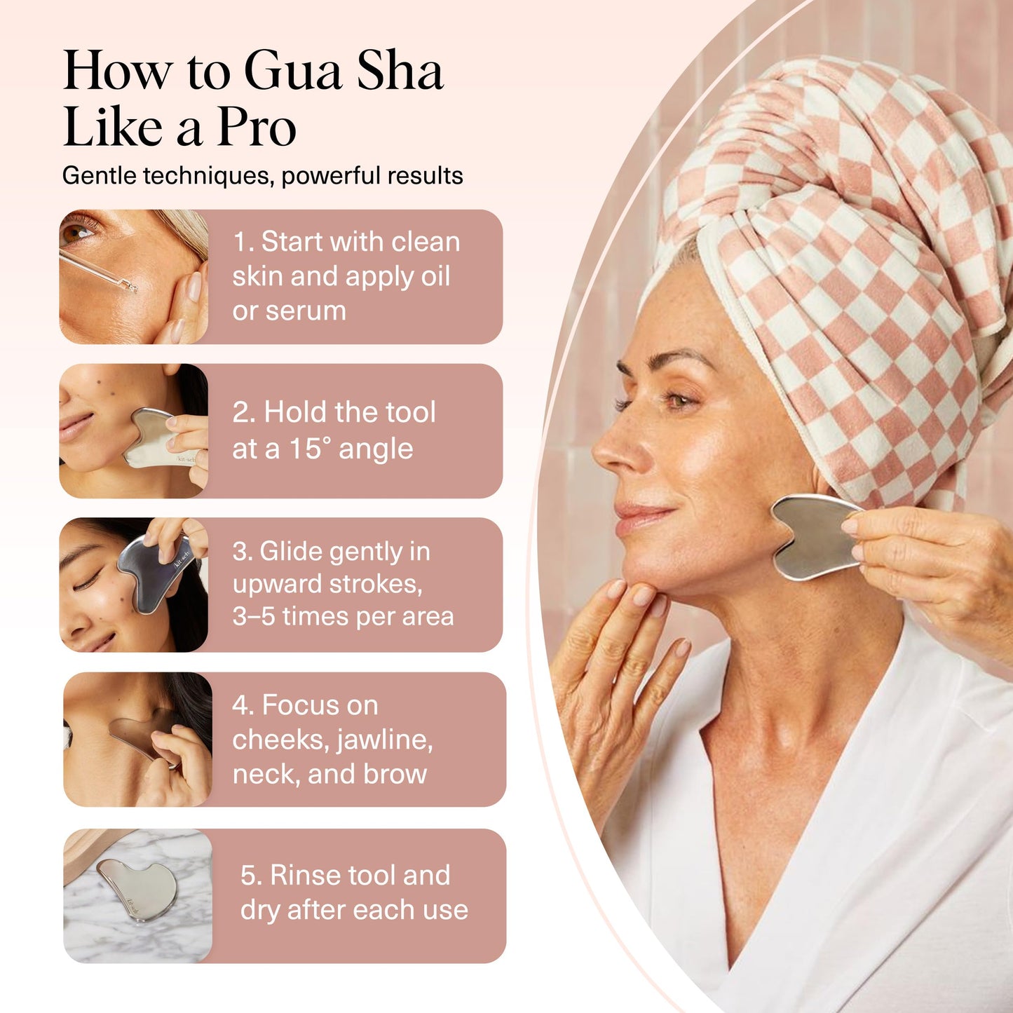 Kitsch Stainless Steel Gua Sha Facial Tools - Guasha Tool for Face, Face Sculpting Tool, Jawline Shaper, Double Chin Reducer, Body Gua Sha Tools, Lymphatic Drainage Massager, Facial Skin Care - Silver