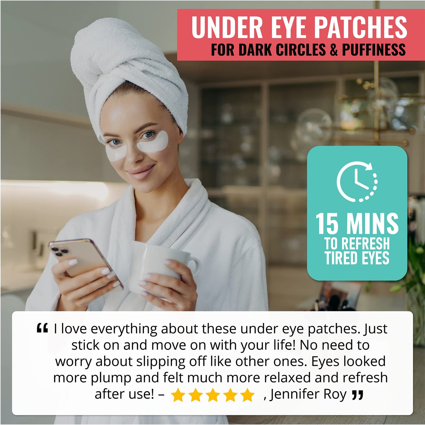 Under Eye Patches for Dark Circles, Puffiness and Eye Bags with 24K Gold - Anti-Wrinkle for Puffy Eyes, Eye Masks with Hyaluronic Acid and Collagen Hydrogel Eye Gel Pads, Premium Korean Skincare 30pcs