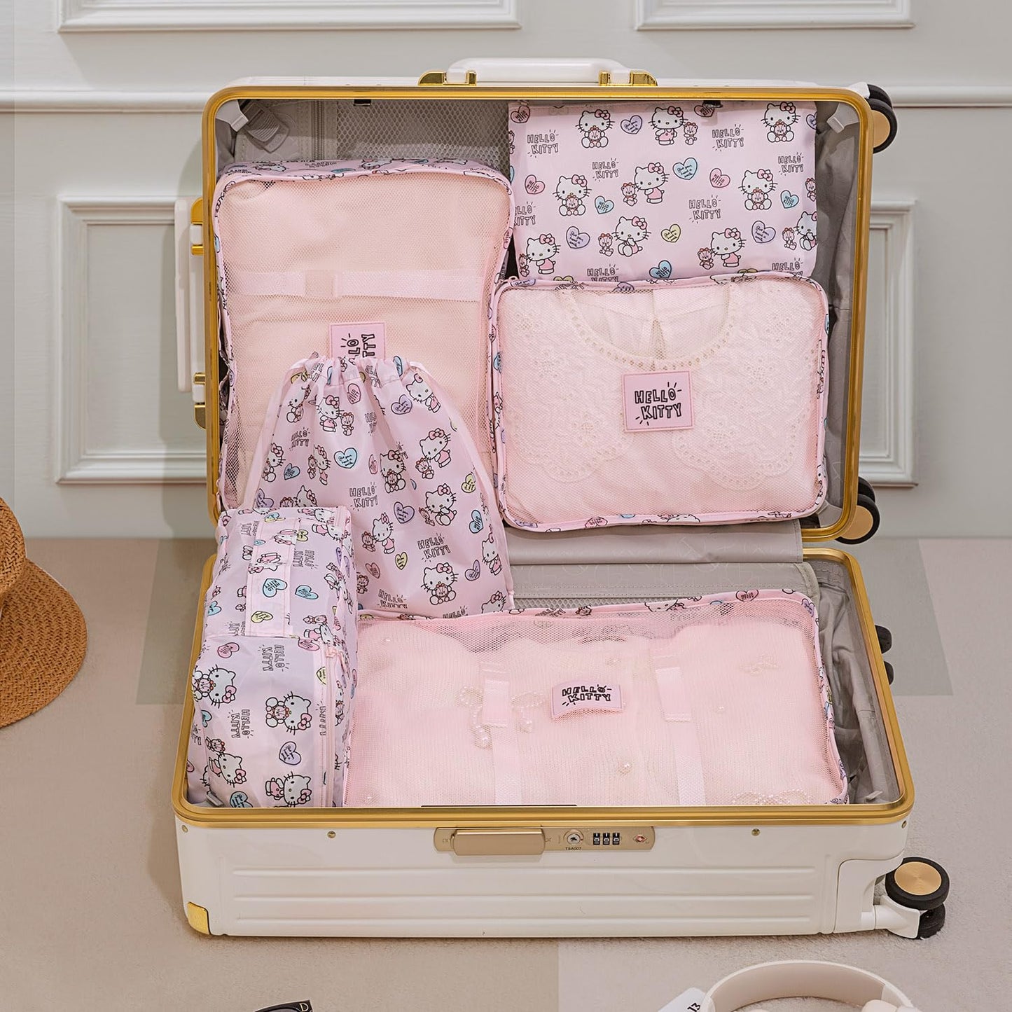AmBealla 6 Set Travel Organizer,Packing Cubes for Travel Luggage Organizer Bags,Waterproof Pink Twill,Cute Packing Organizers for Business/Vacation,Women's Clothes Storage