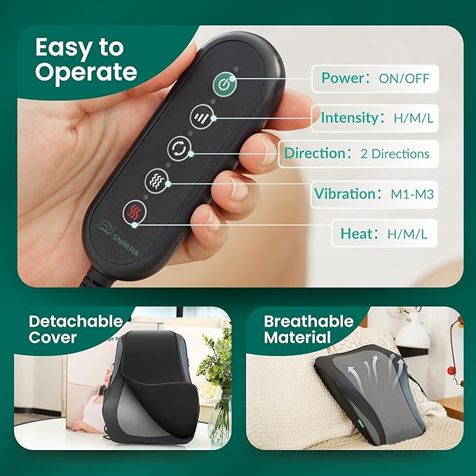 Snailax Back Massager for Back Pain Deep Tissue, Shiatsu Neck Back Massager with Heat, 3D Kneading Chair Massage Pillow, Neck Shoulder Massage, Gifts for Mom, Dad, Women