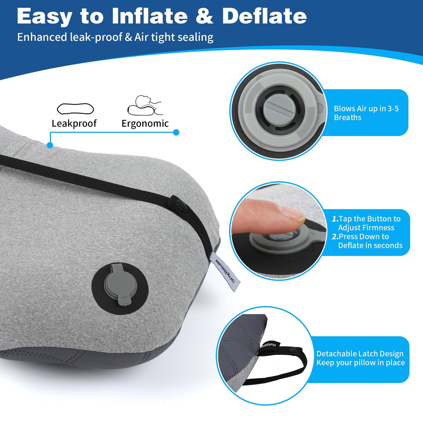 WellSync Camping Pillow with Removable Soft Cooling Cover, Ultralight Inflatable Travel Pillow for Neck Lumbar Support, Upgrade Backpacking Air Pillows for Camping, Hiking, Backpacking