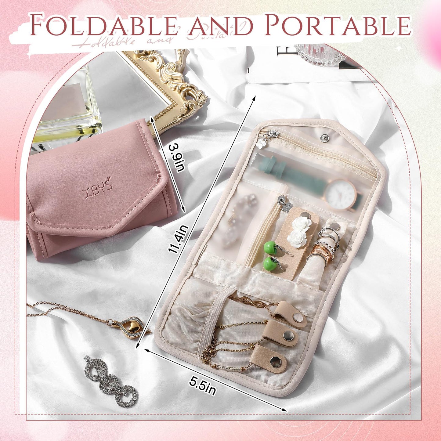 Dansydaisy 3 Pack Travel Jewelry Organizer Pouch Foldable Jewelry Roll Portable Travel Jewelry Case for Necklaces, Rings, Bracelets, 3 Colors