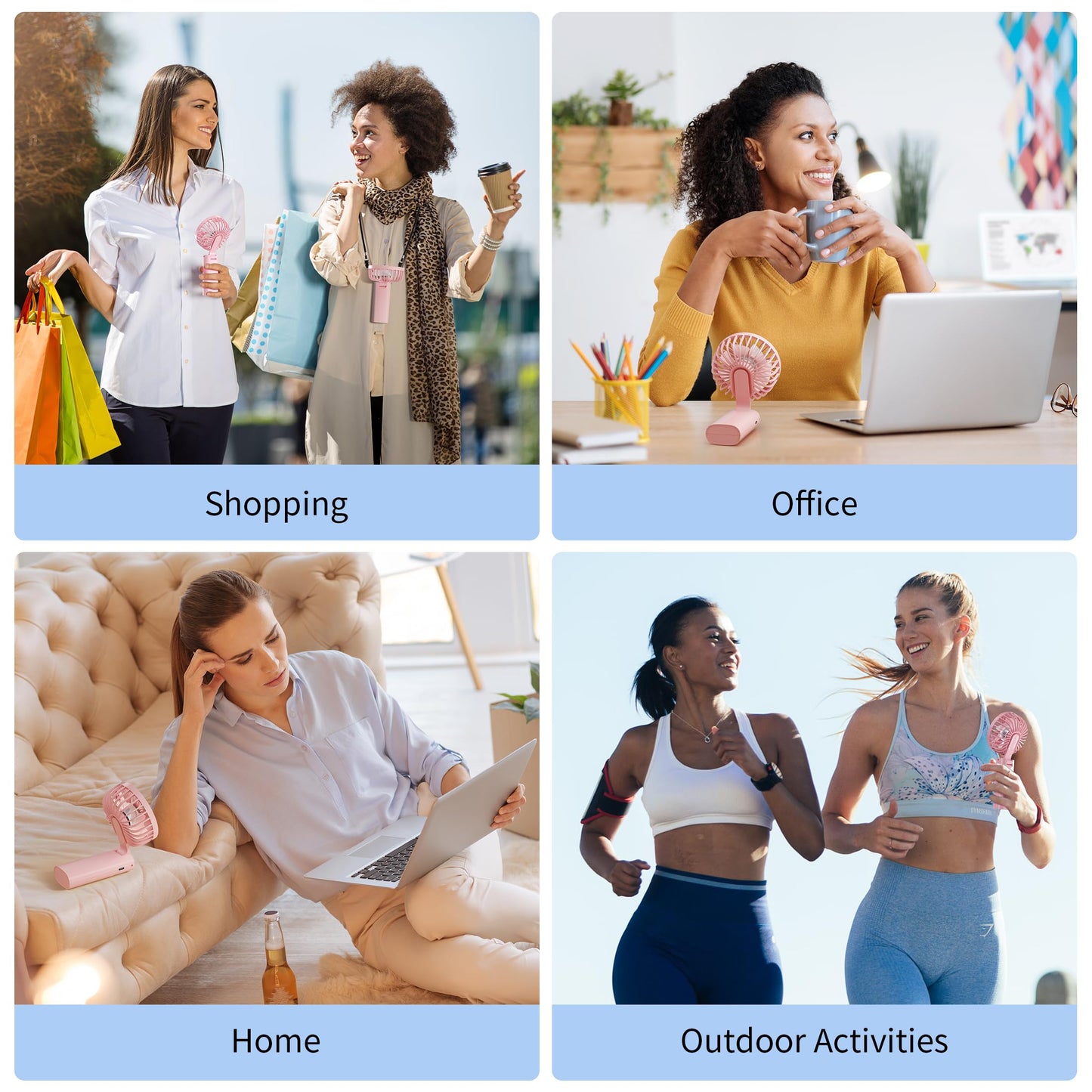 Portable Handheld Fan, USB Rechargeable Foldable Mini Personal Fan, 5200mAh, 180 Adjustable, 6 Speed Wind, 3 IN 1 Hand Cooling Desk Fan with LED Display for Home Office School Outdoor Travel, Pink