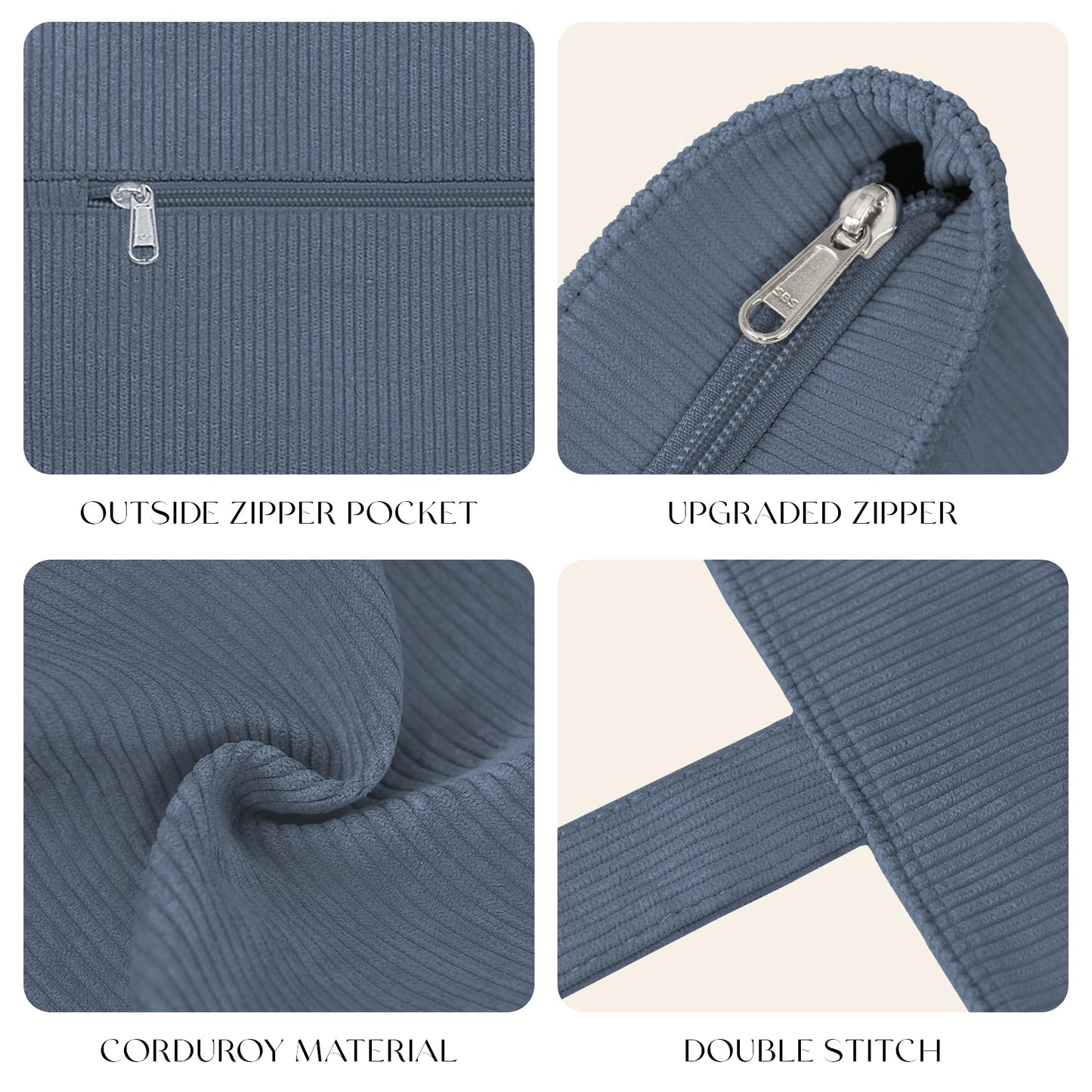 HOMESPON Large Corduroy Tote Bag for Women Everyday Shoulder Bag with Pockets and Zipper for Work Travel Vacation (Blue, L)