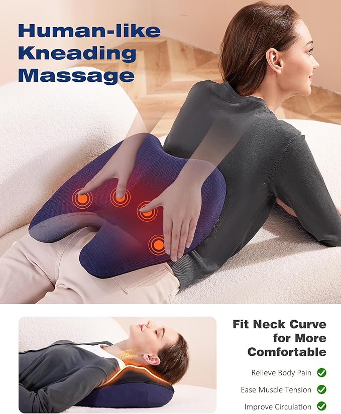 Shiatsu Neck and Back Massager with Heat, Neck and Shoulder Massagers, Deep Tissue Kneading Massage Pillow for Lower Back, Shoulder, Leg Muscle Pain Relief, Relax Gift for Woman Man