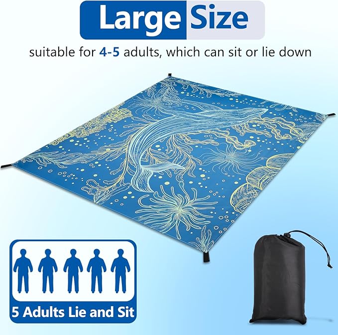 Beach Blanket Waterproof Sandproof, Extra Large Beach Mat, Oversized Picnic Blankets 71 * 87inches, Quick Drying, Lightweight Beach Mat for Camping, Traval, Festivals