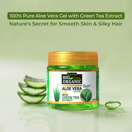 INDUS VALLEY Bio Organic Pure Multipurpose Aloe Vera Gel With Green Tea Extract For Face, Body & Hair,For Glowing & Soothing Skin, Anti-Ageing & Acne, Suitable to All Skin Type - 175ml