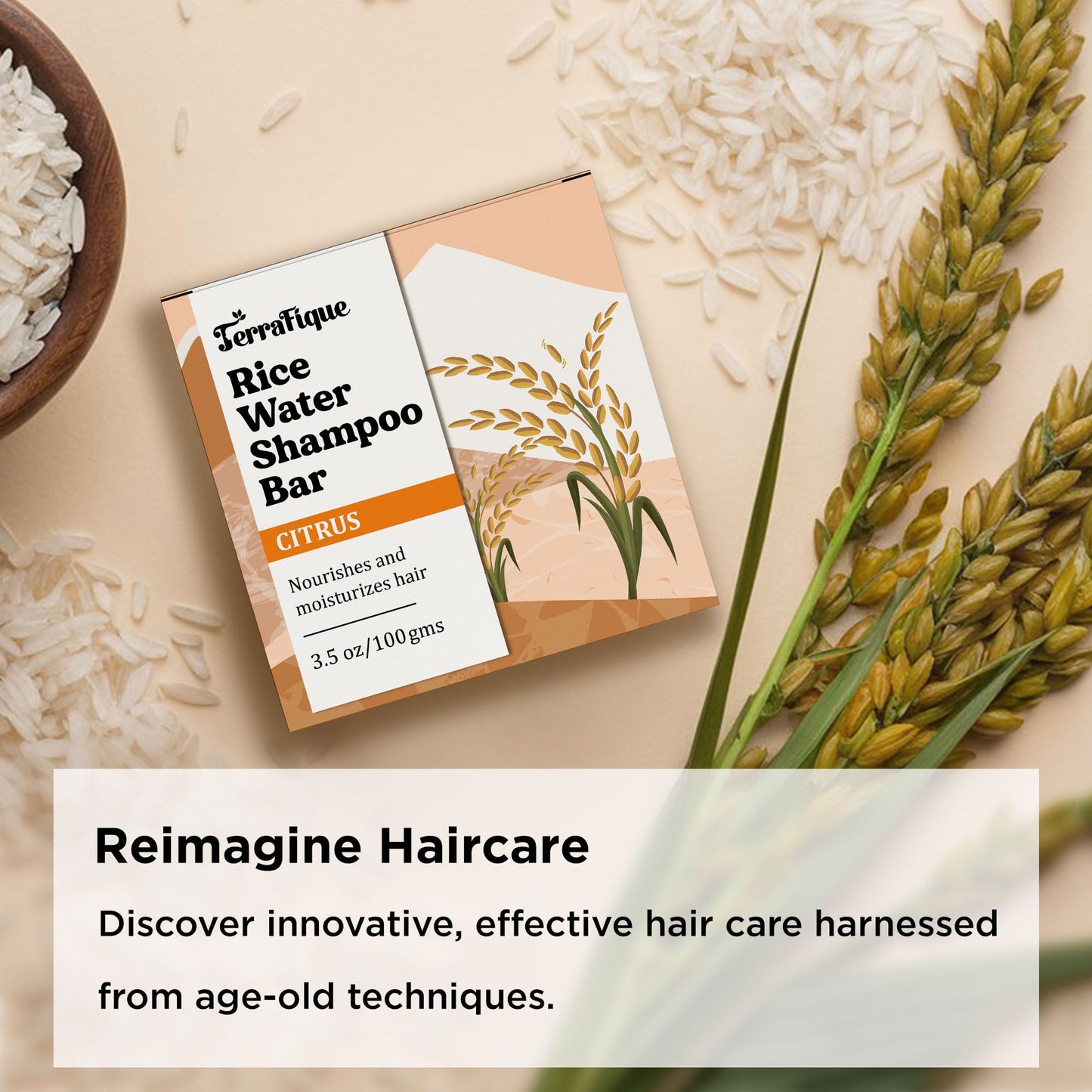 Terrafique Rice Water Shampoo Bar - Cleans, Strengthens - Bar Shampoo for Thinning Hair - Color Safe - Travel Soap - Contains Shea, Coconut Oil and Rice Water for Hair Growth - Citrus - 3.5 Oz- 2 Pack
