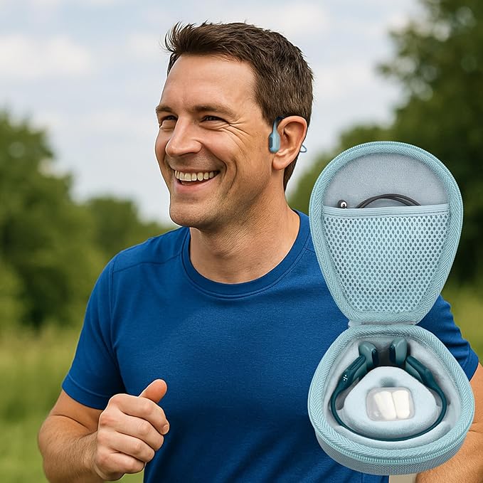co2CREA Hard Case for SHOKZ New OpenRun Pro 2/1/Mini, OpenRun Standard/Mini, OpenMove, OpenSwim Pro, OpenSwim, Compatible with All SHOKZ Open-Ear Bone Conduction Sport Headphones, Cyan Case
