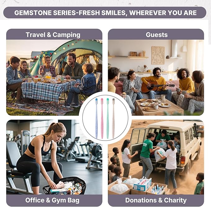 48-Pack Disposable Toothbrushes Individually Wrapped, Soft Bristle Bulk Travel Toothbrush for Adults, Kids, Guest, Hotel, Home, Camping, Donation – 4 Colors, Mini Manual Value Pack