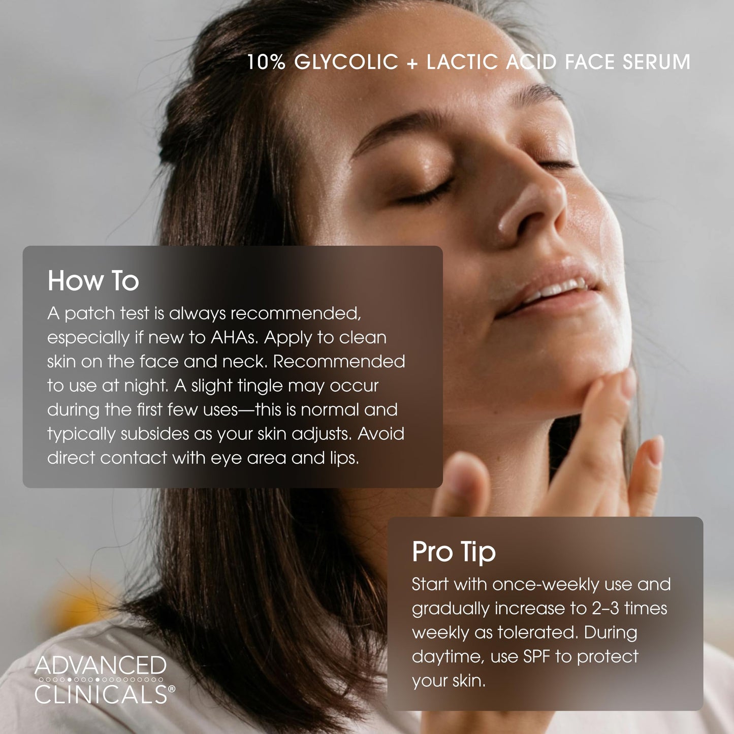 Advanced Clinicals 10% Glycolic Acid + Lactic Acid Body Lotion Moisturizer + AHA Glycolic Acid Face Serum 2pc Exfoliating Skincare Set To Reduce Look Of Uneven Rough Skin Texture, Fragrance Free, 2pc