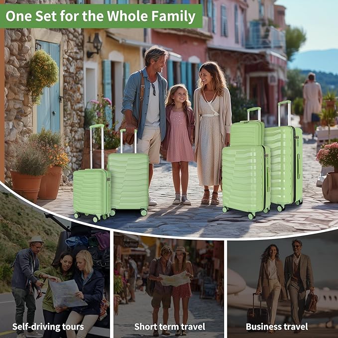 5-Piece Luggage Set, Lightweight ABS+PC Hard Shell Suitcase with YKK Zipper & TSA Lock for Family, Avocado Green, 14in/18in/20in/24in/28in