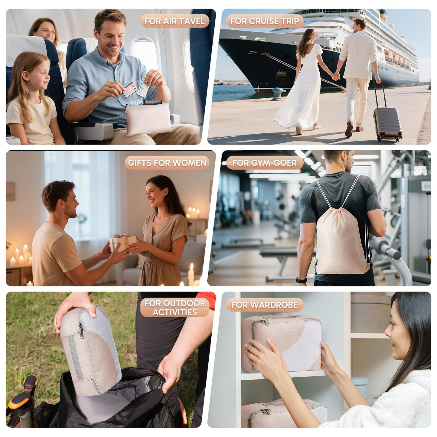 10 Set/8 Set Packing Cubes for Travel, Gifts for Women Mom,Anti-Tearing Suitcase Organizer for Luggage with Shoe & Hanging Toiletry Bag,OlarHike Vacation Essentials & Accessories for Cruise Ship,Cream