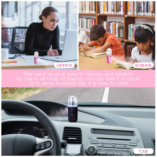 Honoson 2 Pieces Nano Facial Mister 30 ml Mini Face Humidifier Portable Facial Sprayer USB Rechargeable Handy Skin Care Machine for Face Hydrating, Daily Makeup (Black and Pink)