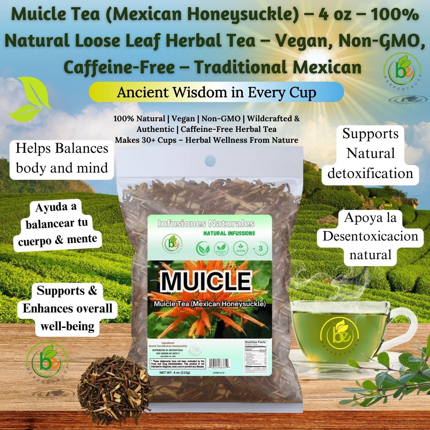 Muicle Té (Mexican Honeysuckle Herbal Tea) - 4 oz - 100% Natural, Vegan, Non-GMO: