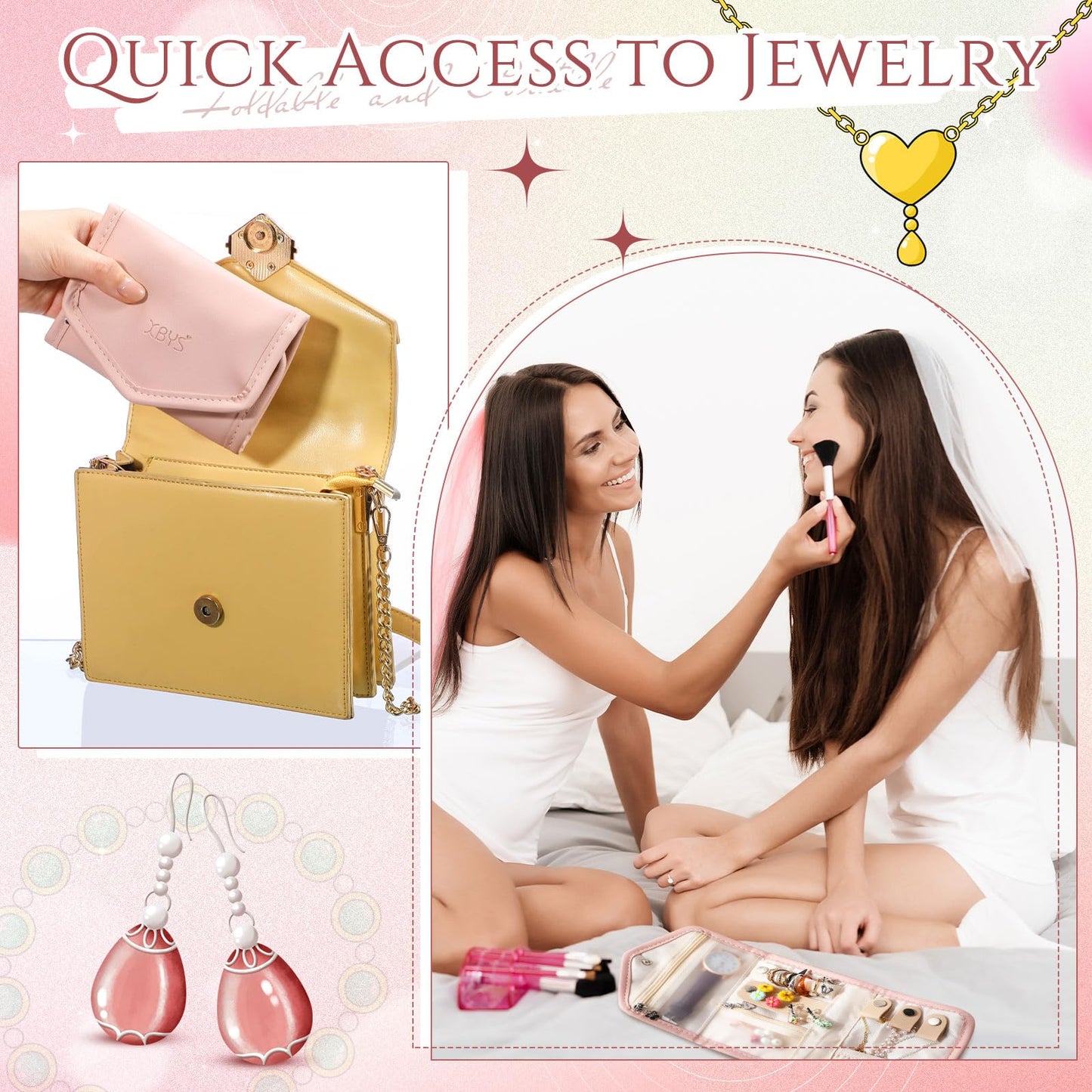 Dansydaisy 3 Pack Travel Jewelry Organizer Pouch Foldable Jewelry Roll Portable Travel Jewelry Case for Necklaces, Rings, Bracelets, 3 Colors