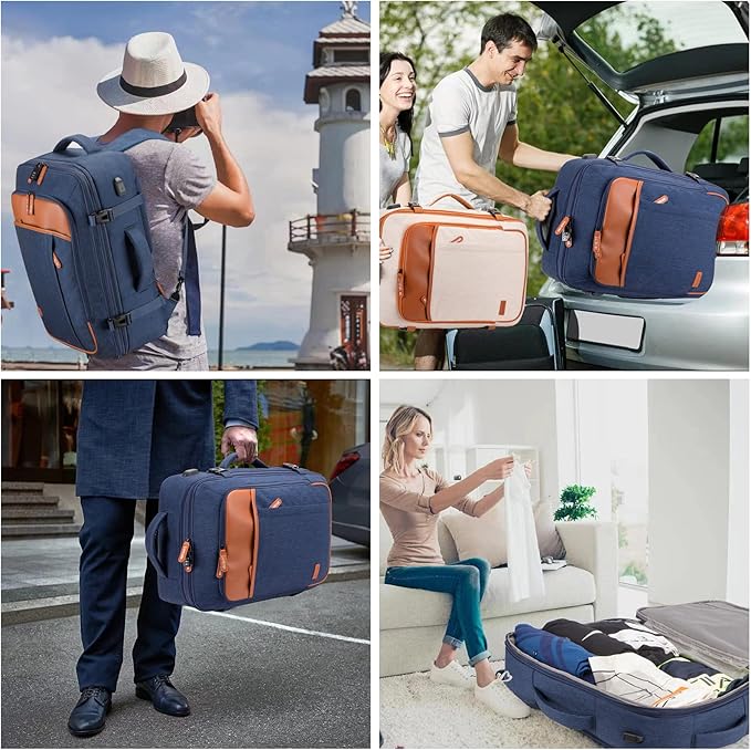 Carry on Travel Backpacks, Extra Large 40L Flight Approved Bag for Men & Women,Expandable Suitcase Backpack With 4 Packing Cubes,Water Resistant Luggage Daypack Business Weekender Bag,Blue