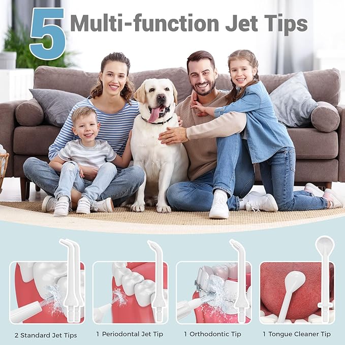 350ML Water Dental Flosser Teeth Pick with Stand Convenient Storage, 5 Modes Portable Cordless Oral Irrigator, Electric Rechargeable IPX7 Waterproof for Home Travel Teeth Cleaning (White)