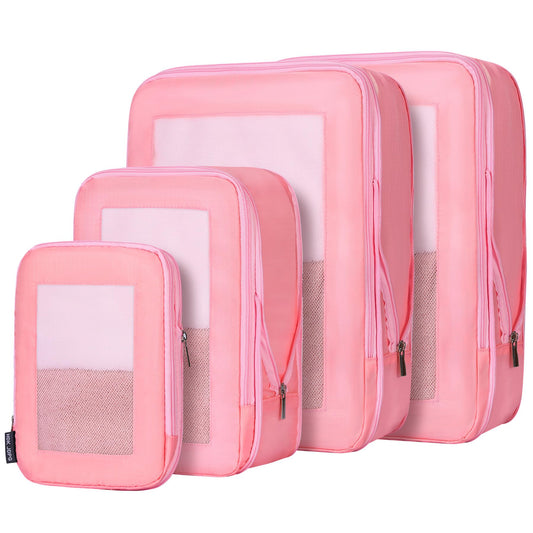 HDKJDPG 4 Set Ultralight Compression Packing Cubes Travel for Suitcases ,Compressible Mesh Packing Cubes for Travel Women Packing Organizers (Pink)