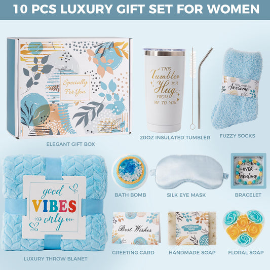 Birthday Gifts Basket for Women,Get Well Soon Thinking of You Gifts Relaxing Spa Gifts Self Care Package Box w/ Luxury Blanket,Unique Mothers Day Gifts for Mom Her Best Friend Sister Wife Grandma