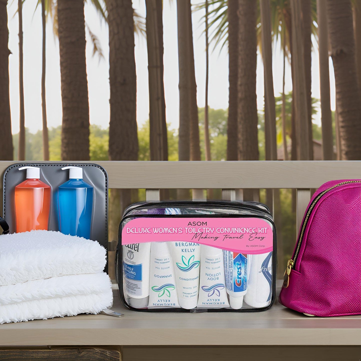 Asom Travel Toiletries Kit – TSA Approved Travel-Size 36-Piece Personal Care & Hygiene Essentials Set for Men & Women – Compact Unisex Kit for Flight, Vacation, Hotel, Gym, Camping