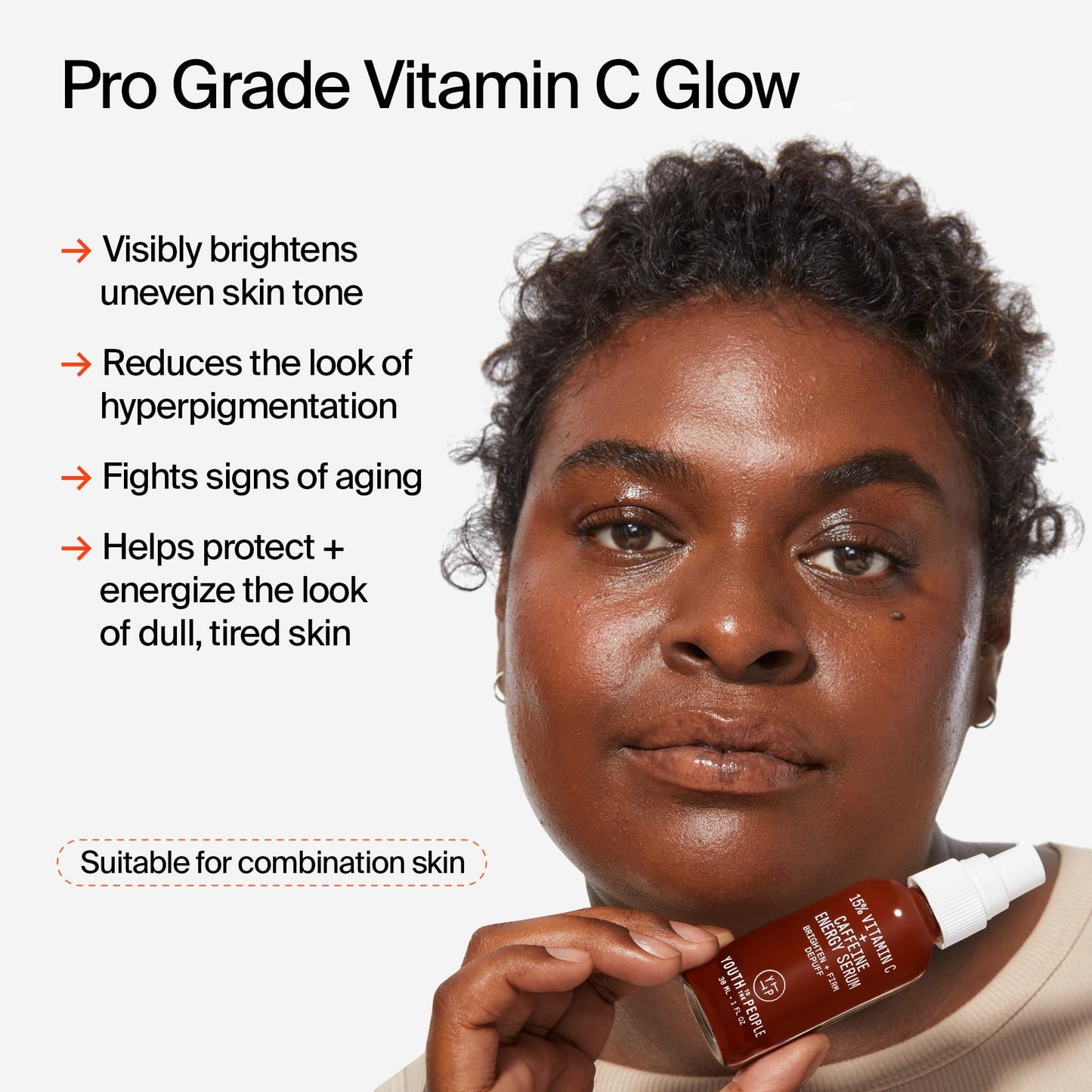 Youth To The People 15% Vitamin C + Caffeine Energy Brightening Face Serum for Uneven Tone - Reduce Puffiness, Improve Texture, Treat Dark Spots + Dullness, Antioxidants Day Serum, Vegan - 1 fl oz