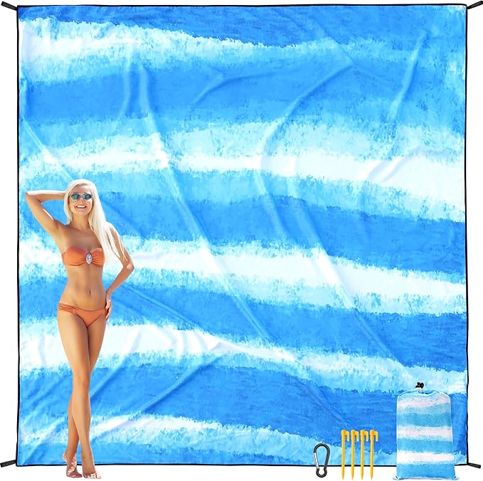 AISPARKY Beach Blanket Waterproof Sandproof Extra Large Beach Mat 79" X 83"/120"x108" for 2-8 Adults Quick Drying Durable Outdoor Picnic Mat for Travel, Camping, Hiking
