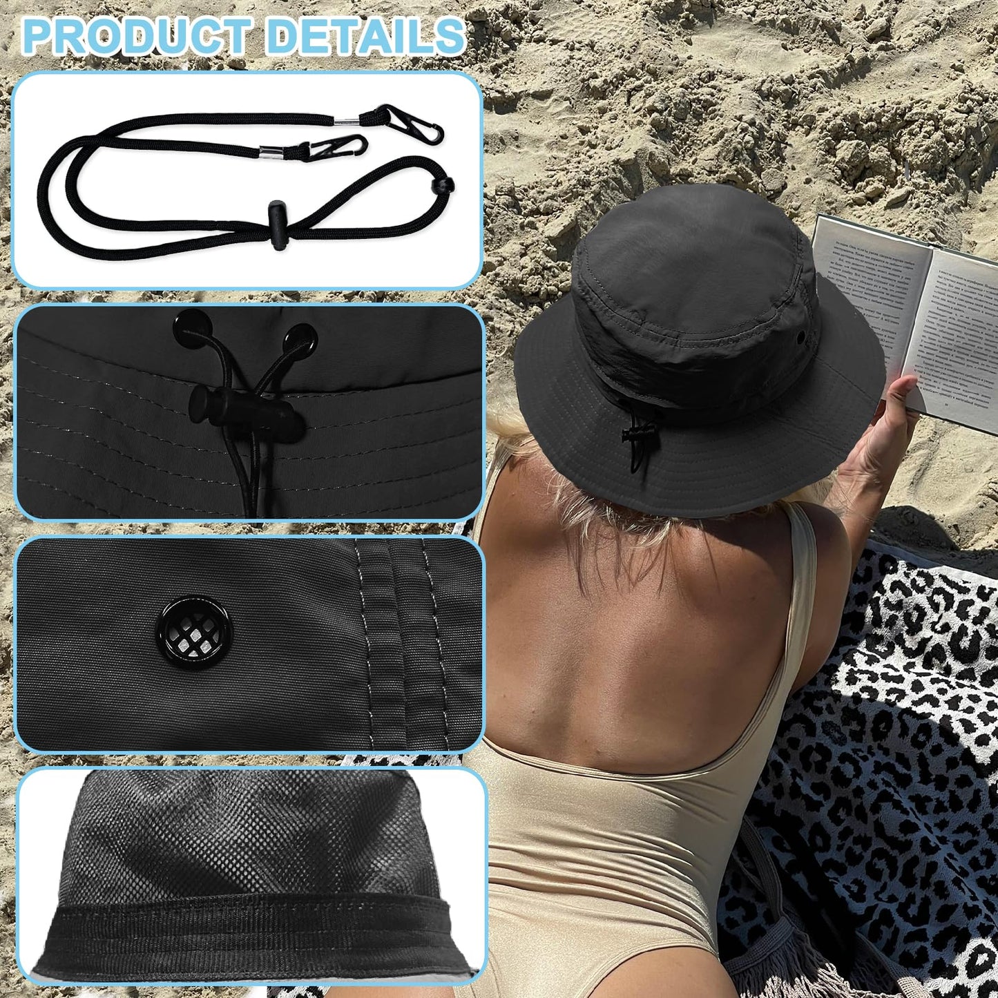 lifwimner Bucket Hat for Women Packable Fisherman Cap for Men Sun Hat Quick Dry Breathable UV Protection for Fishing Hiking Beach Safari Summer(Black)