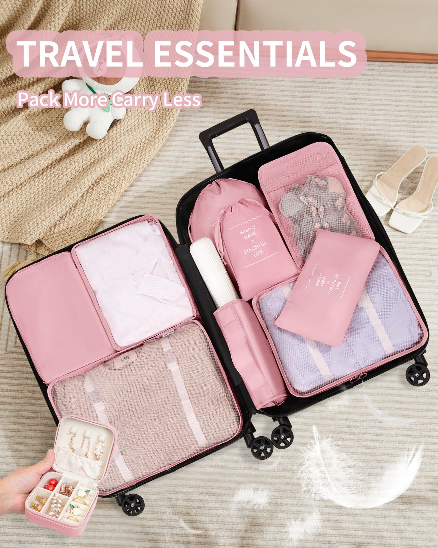 Packing Cubes 11 Set, Suitcase Organizers, Luggage Organizer Bags, Packing Cubes for Travel, with Toiletry Bag, Travel Essentials,Pink