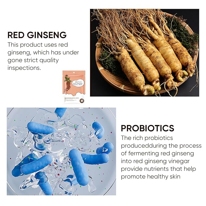 10Pack Sheet Face Masks Skincare for All Skin Types, Moisturizing Hydrating Facial Masks Suitable for Sensitive Skin, Red Ginseng Face Masks for Wrinkles, Fine-Lines, Firmness and Elasticity