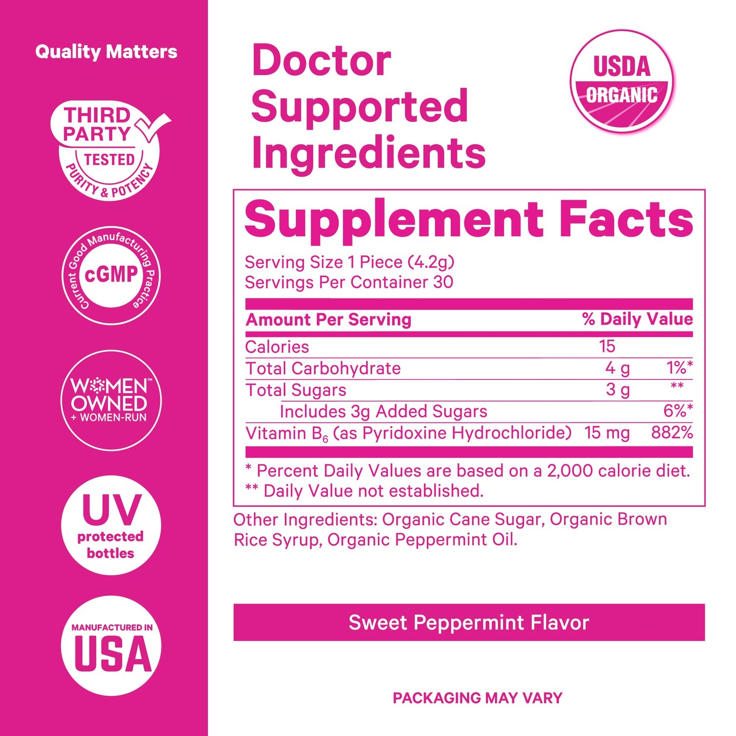 Pink Stork Organic Peppermint Sweets for Morning Sickness and Motion Sickness Support, Added Vitamin B6, 1st Trimester Pregnancy Must Haves - 30 Wrapped Peppermint Candies