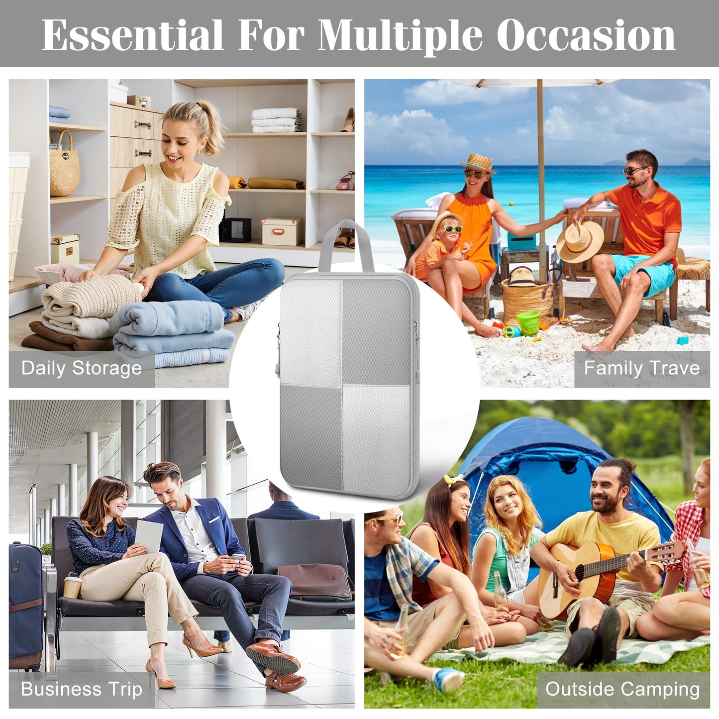 8 Set Compression Packing Cubes Travel, Lightweight Expandable Travel Cubes Suitcase Organizer for Carry On Luggage Suitcase, Grey