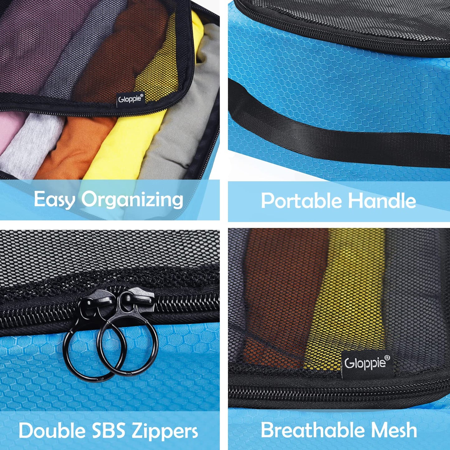 4-PACK Blue Organizer Cubes - Pack Luggage, Suitcase and Carry On Cubes