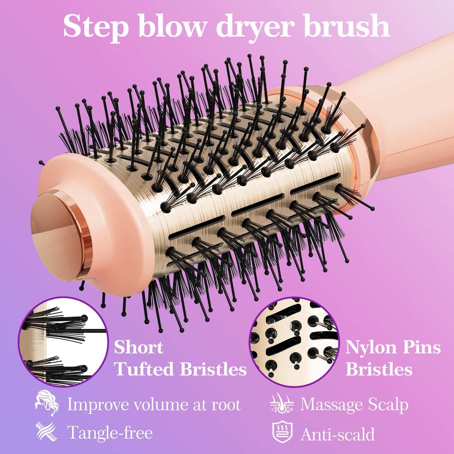 Voseki Hair Dryer Brush Blow Dryer Brush in One, 4-in-1 Hair Dryer Brush Blow Dryer with Oval Barrel, Mini Hot Air Brush for All Hair Types(Pink)