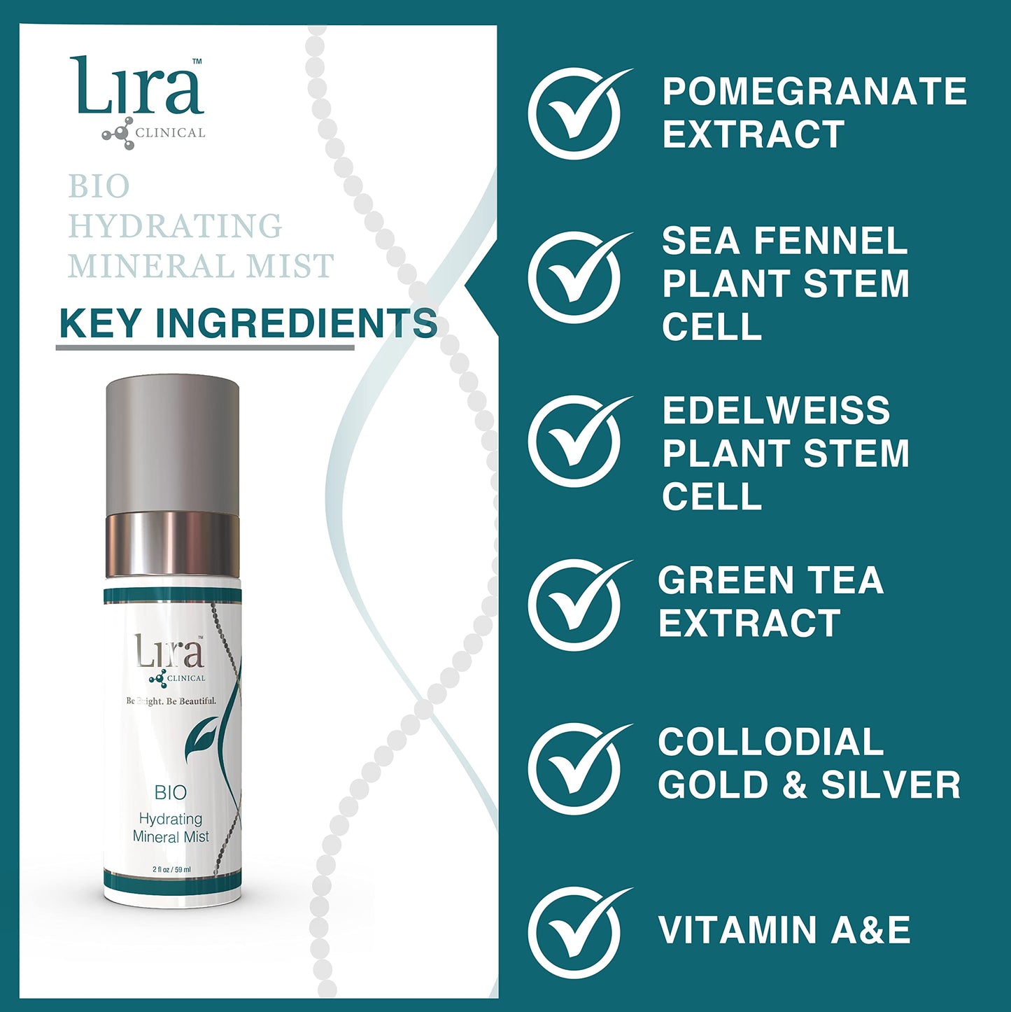 Lira Clinical BIO Hydrating Mineral Mist - Face Mist Hydrating Spray with Plant Stem Cells - Calming & Glowing Facial Mist - 2 Ounce