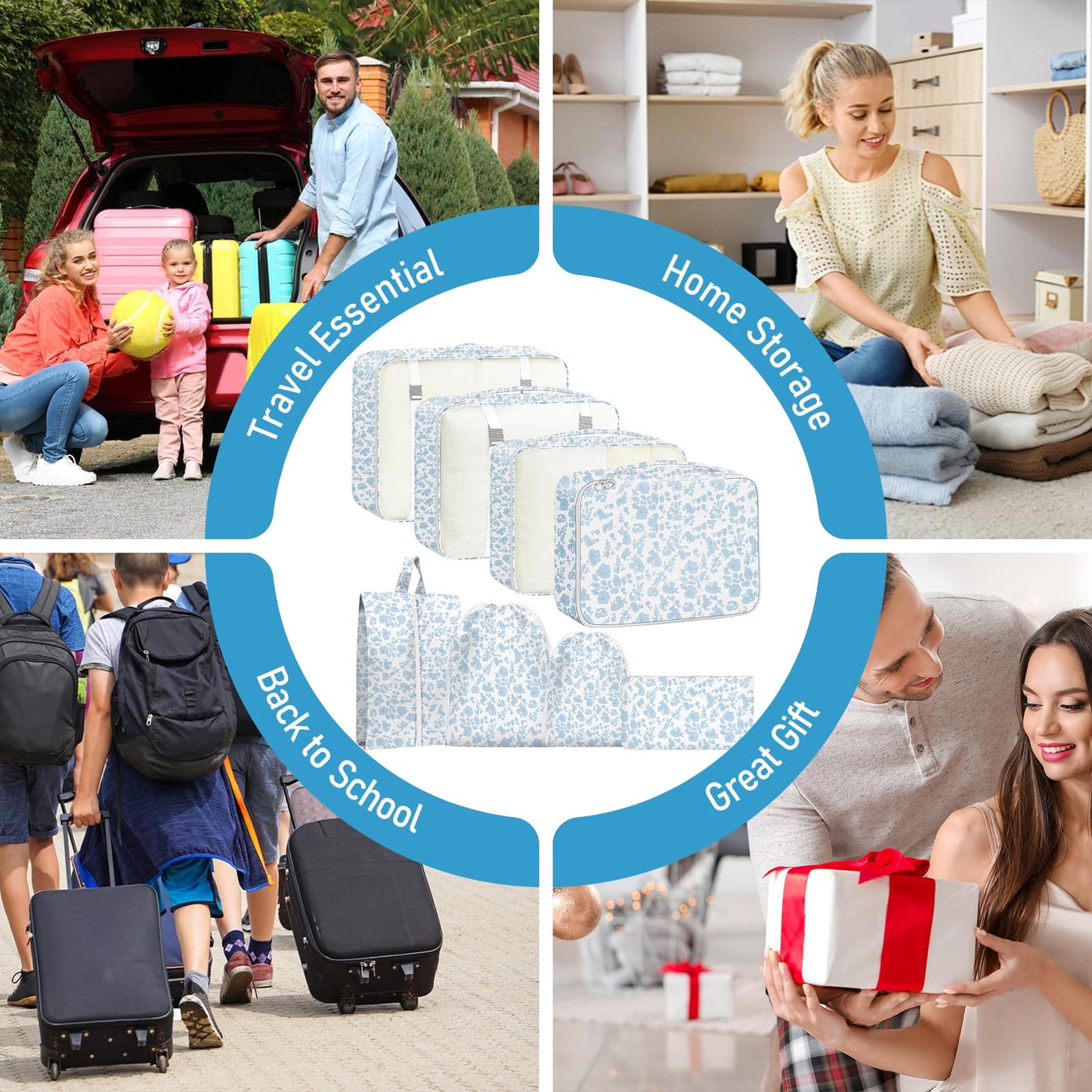 YEEYAA Packing Cubes for Travel - 8 Set Luggage Organizer Bags for Family, Mesh Breathable Packing Cubes for Suitcases Durable Travel Essentials Bags Set