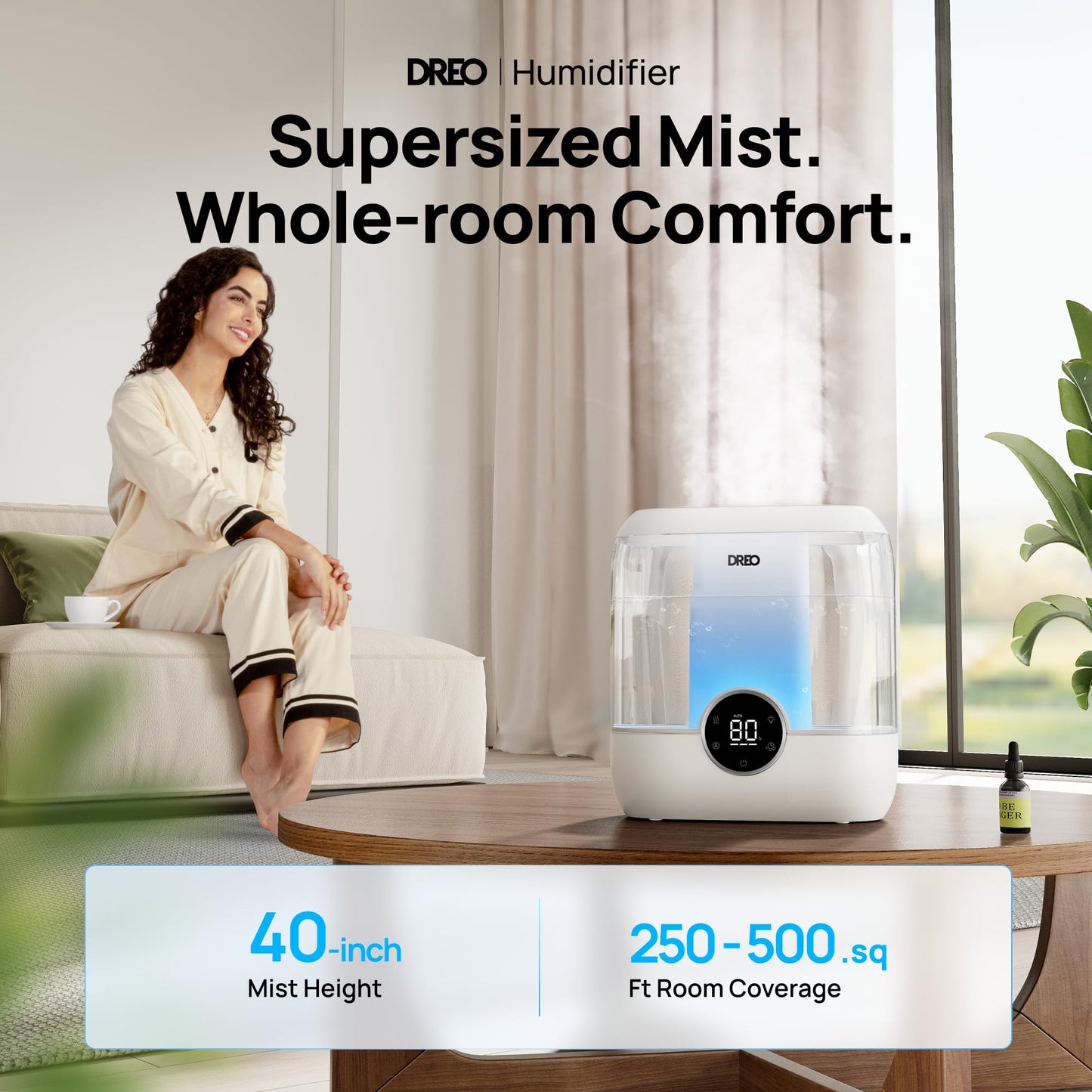Dreo 6L Top Fill Humidifiers for Bedroom, 60H Runtime 28 dB Quiet Supersized Cool Mist Air Humidifiers for Large Room, Baby Nursery, Plant, Indoor, Night Light, Easy to Clean, Precise Humidity Control