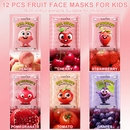12 PCS Kids Face Masks Skincare, Facial Masks for Women Skin Care, Sheet Masks with Natural Fruit Ingredients, Party Spa Gift for Teens Girls, Hydrate and Soothe for All Skin Types(12Pcs-Set01)