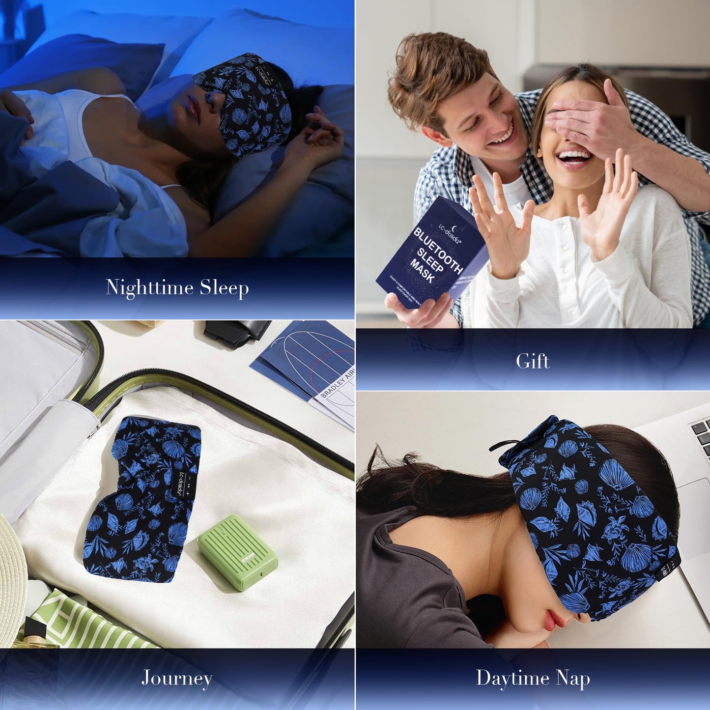 LC-dolida Sleep Mask with Bluetooth Headphones, Extra Large Silk Eye Mask for Sleeping Side Day Sleepers, Sleep Headphones Bluetooth 5.4 for Women Men with Thin Speaker, Blackout, Comfort, Microphone