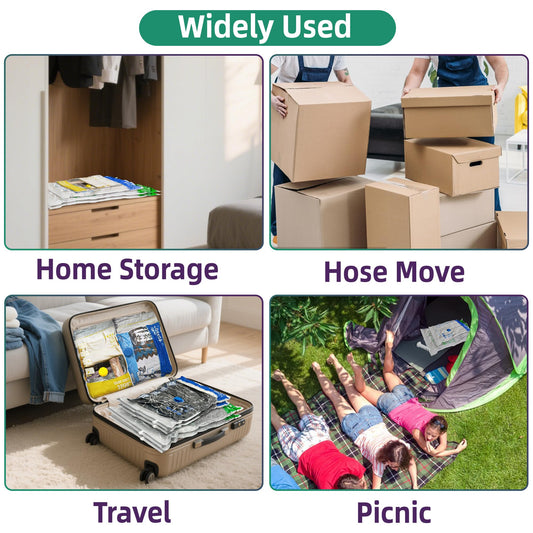 Travel Vacuum Storage Bags with Portable Electric Pump, 12 Pack Travel Vacuum Bags for Clothes, Vacuum Seal Compression Bags for Luggage and Suitcase