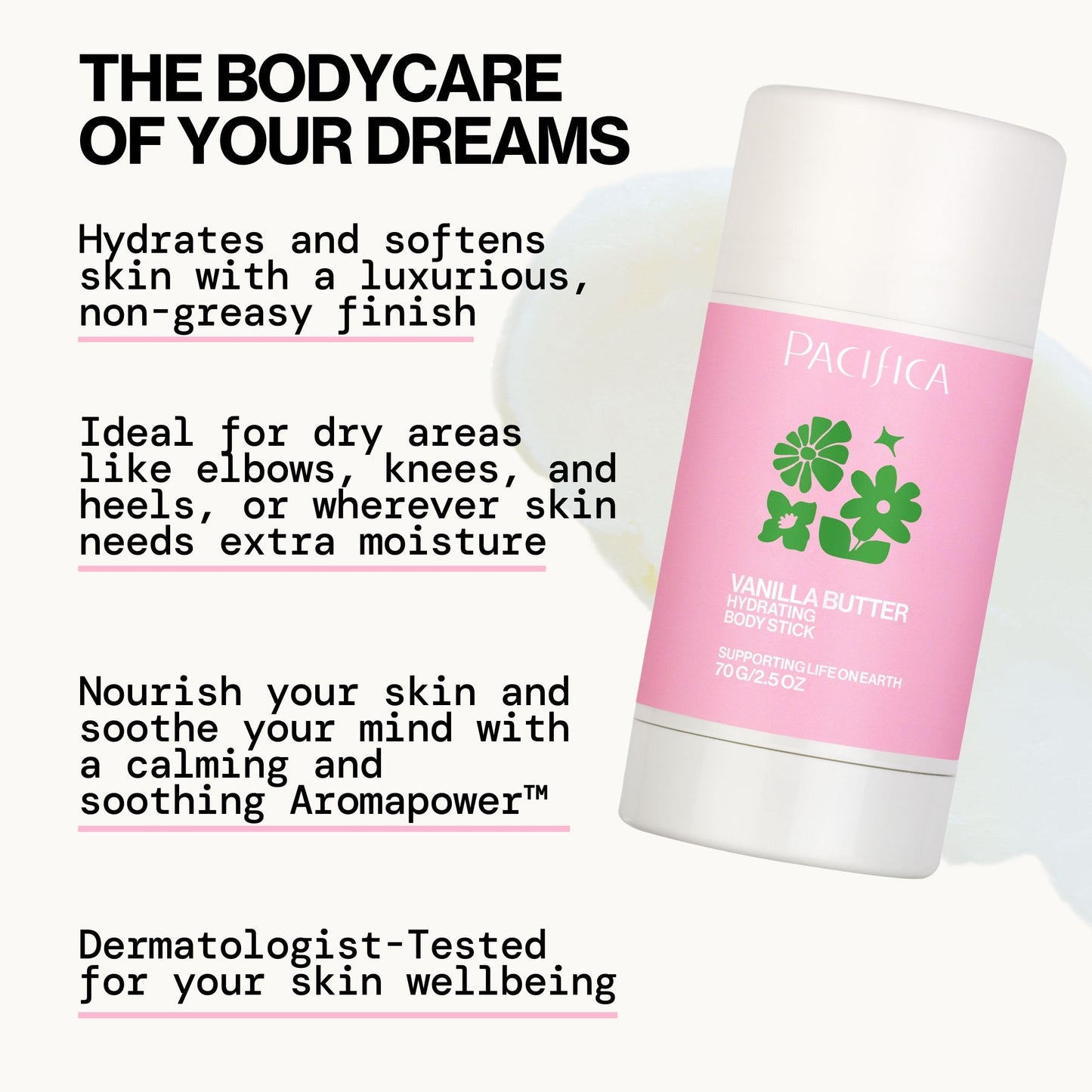 Pacifica Vanilla Butter Moisturizing Balm Stick – Solid Body Lotion for Instant Dry Skin Relief Moisture Balm, Shea Butter & Vanilla Formula Vegan & Cruelty-Free Clean Skincare 2.5 oz