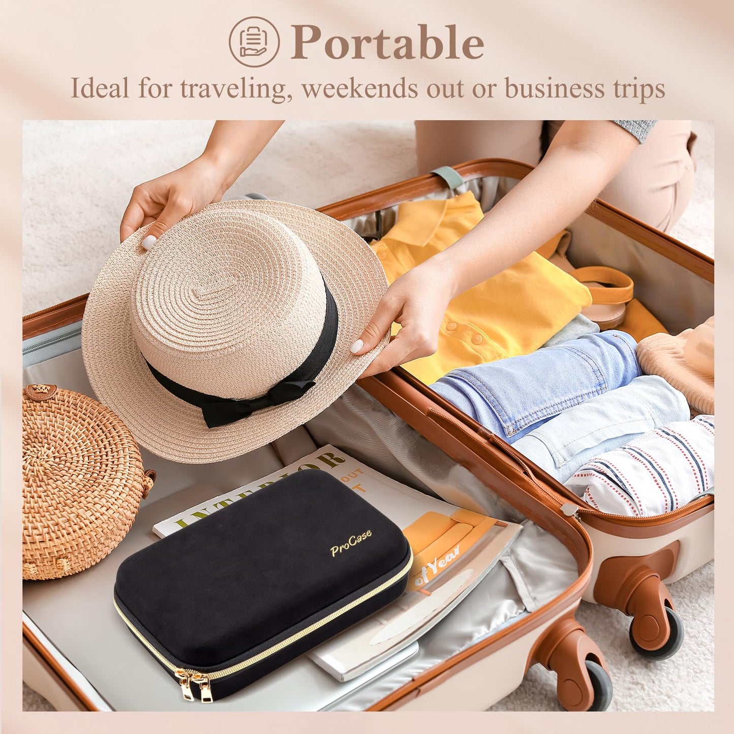 ProCase Large Travel Jewelry Organizer Case, Jewellry Home Storage Book Ring Binder with Clear Pockets for Presentation, Zippered Pouch Bag for Earrings Necklaces Bracelets -Black, Non-loose-leaf