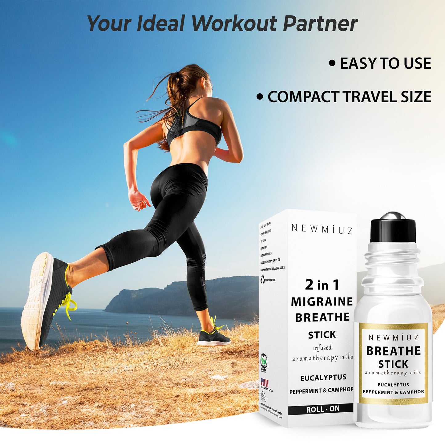 Breathe Easy Roll on Stick Peppermint Eucalyptus Essential Oil Blend Stress Sinus Natural Relief Gifts for Women Men Perfect Stocking Stuffers