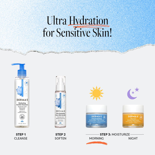 Derma E Ultra Hydrating Antioxidant Day Cream – Face Moisturizer with Hyaluronic Acid, Squalane, and Ceramides to Smooth and Nourish, Hydrating Face Moisturizer for Sensitive Skin, 2 Fl Oz